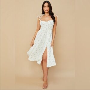 HOUSE OF CB CHRISTABEL IVORY FLORAL SHIRRED MIDI DRESS!